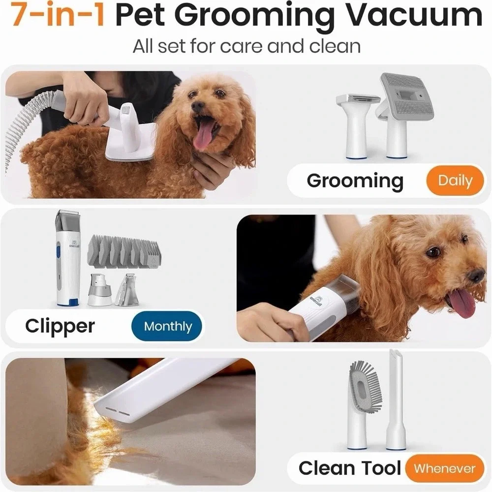 Oneisall Dog Grooming Vacuum, Pet Grooming Vacuum with Clipper Nail Grinder, 1.5